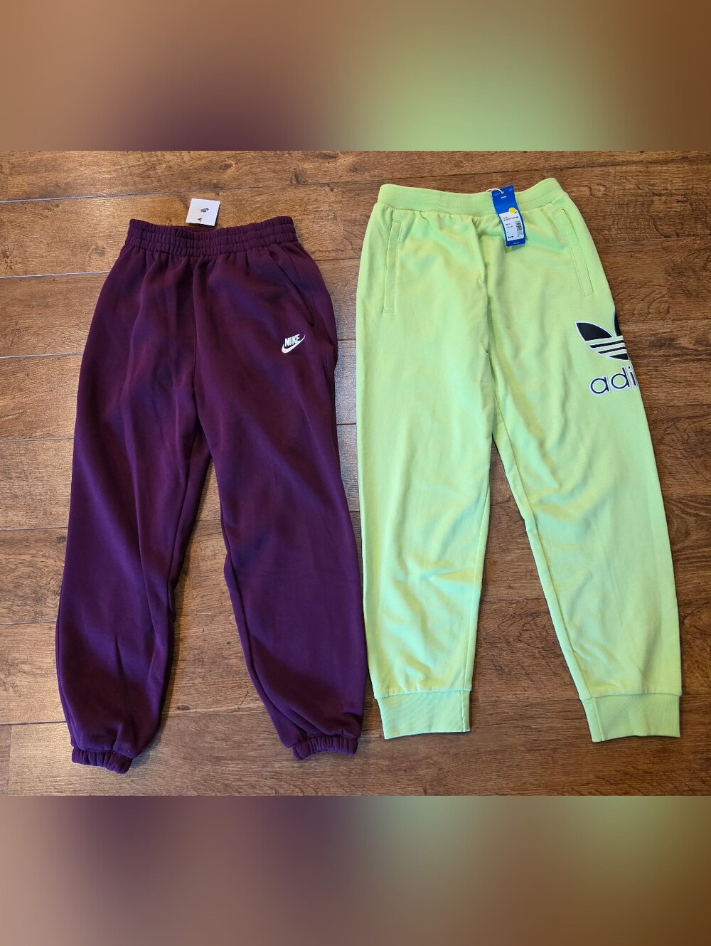 2 Piece Bundle Nike/Adidas Burgundy & Green  Joggers Kids Size LARGE.
